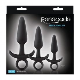Набор черных анальных пробок с держателем Renegade Men's Tool Kit