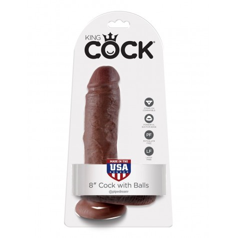 Коричневый фаллоимитатор 8" Cock with Balls - 21,3 см.