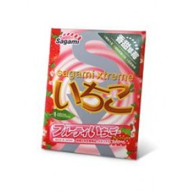 Презерватив Sagami Xtreme Strawberry c ароматом клубники - 1 шт.