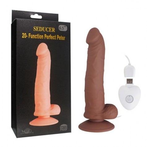 Коричневый вибратор SEDUCER 20 Function Perfect Peter - 20,5 см.